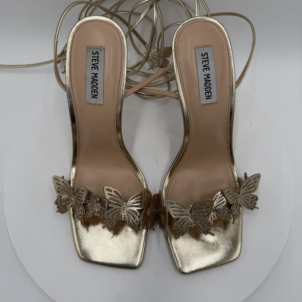 Steve Madden Utopia Gold Ankle Tie Butterfly Stiletto Heels Women's Size 9 Fairy - Picture 4 of 8